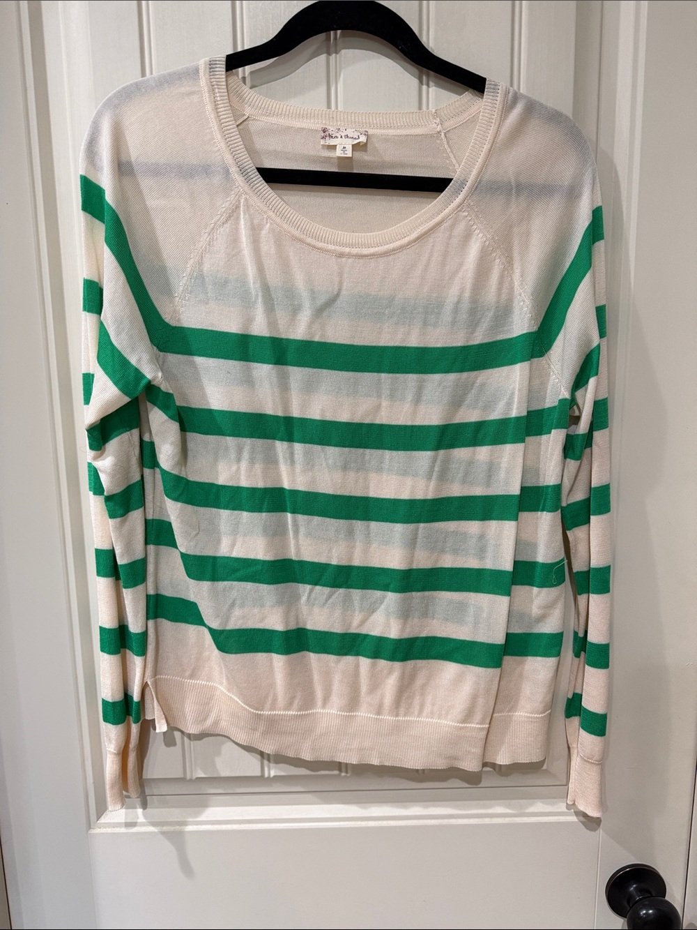 Hem & Thread Cream Sweater with Green Stripes